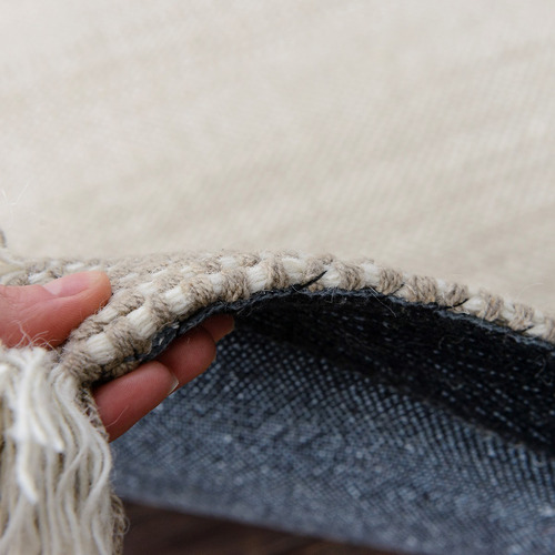 Taupe & White Medina Fringed Hand-Loomed Rug