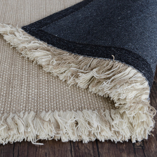 Taupe & White Medina Fringed Hand-Loomed Rug