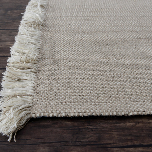Taupe & White Medina Fringed Hand-Loomed Rug