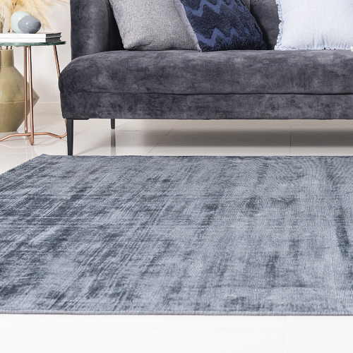 Navy Blue Carizza Hand-Loomed Viscose Rug