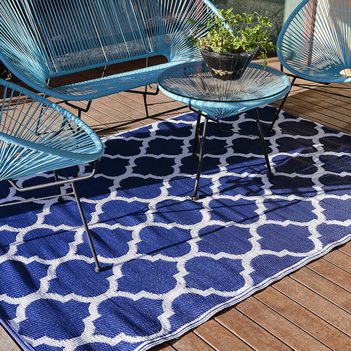 Dotts Rugs Blue & White Trellis PowerLoomed Outdoor Rug Temple & ster
