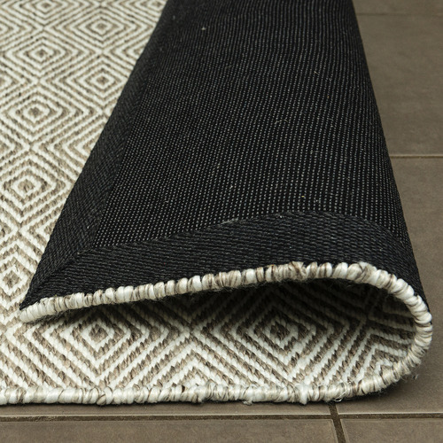 Beige Diamond Square Flat-Woven Wool-Blend Rug