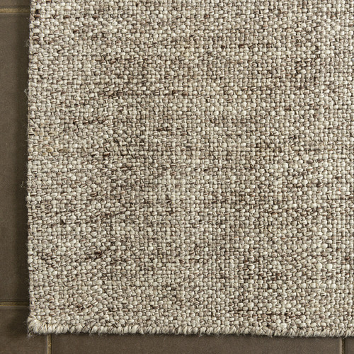 Beige Basket Weave Wool-Blend Rug