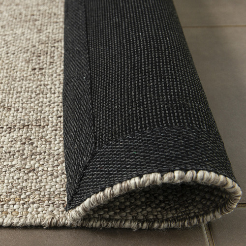 Beige Basket Weave Wool-Blend Rug