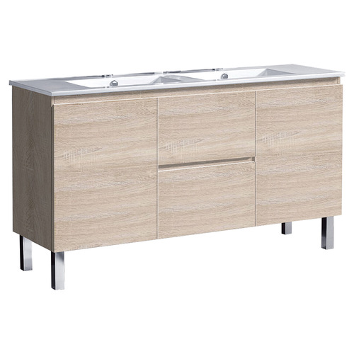 Vitrus 1500mm Timber Oak Freestanding Double Vanity with Ceramic Countertop