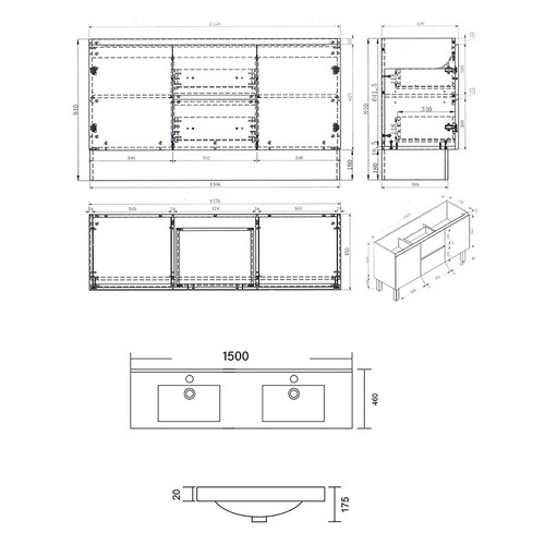 Vitrus 1500mm Timber Oak Freestanding Double Vanity with Ceramic Countertop