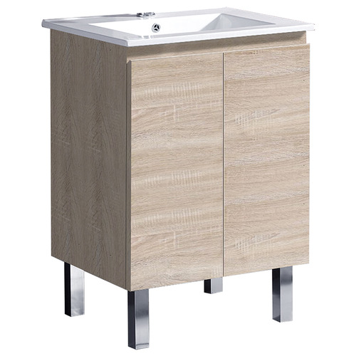 Vitrus 600mm Timber Oak Freestanding Single Vanity with Ceramic Countertop