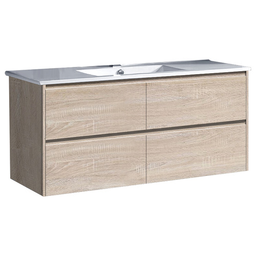Evos 1200mm Timber Oak Wall Hung Single Vanity with Ceramic Countertop