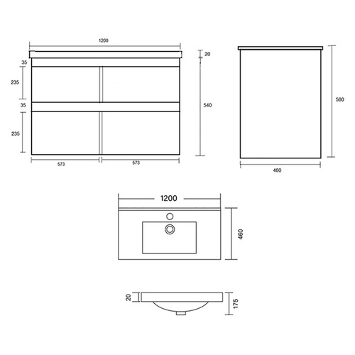 Evos 1200mm Timber Oak Wall Hung Single Vanity with Ceramic Countertop