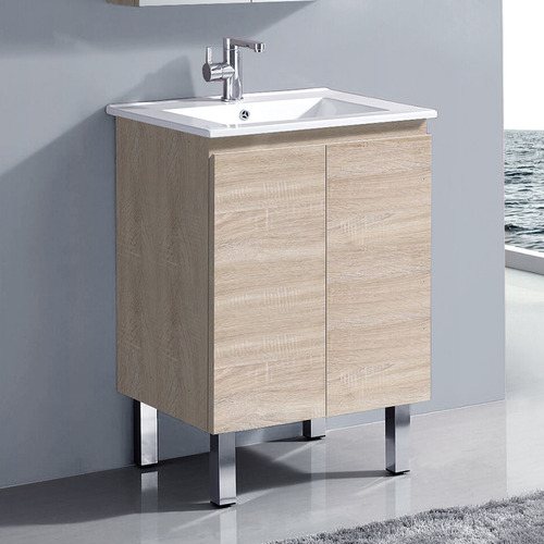 Vitrus 600mm Timber Oak Freestanding Single Vanity with Ceramic Countertop