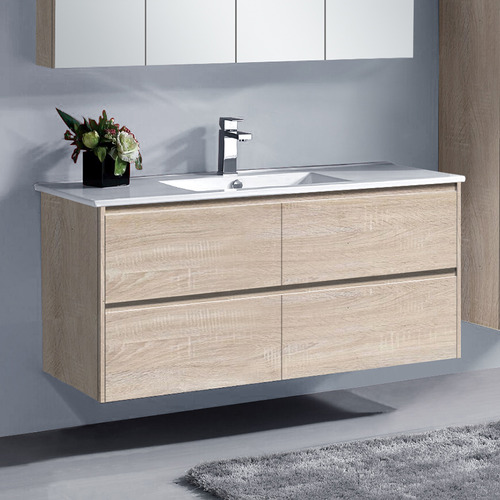 Evos 1200mm Timber Oak Wall Hung Single Vanity with Ceramic Countertop