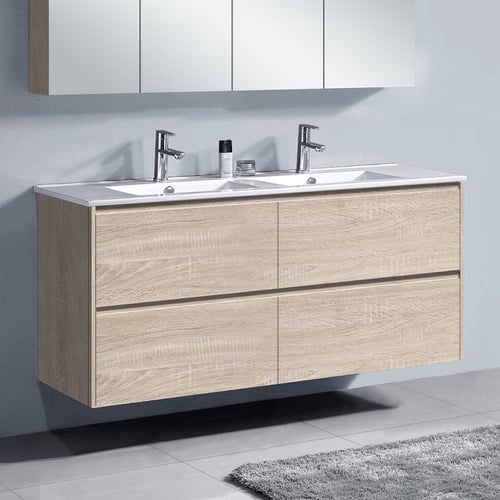 Evos 1500mm Timber Oak Wall Hung Double Vanity with Ceramic Countertop