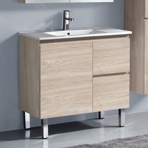 Vitrus 600mm Timber Oak Freestanding Single Vanity with Ceramic Countertop