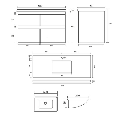 Evos 1200mm Oak Wall Hung Integrated Single Vanity with Stone Countertop