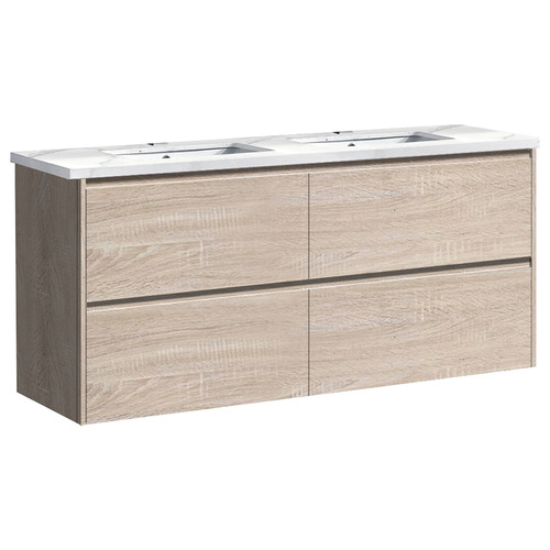 Evos 1500mm Oak Wall Hung Integrated Double Vanity with Stone Countertop