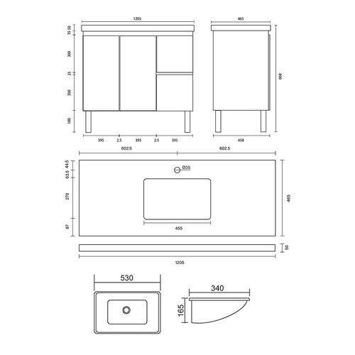 Vitrus 1200mm Oak Freestanding Integrated Single Vanity with Stone Countertop