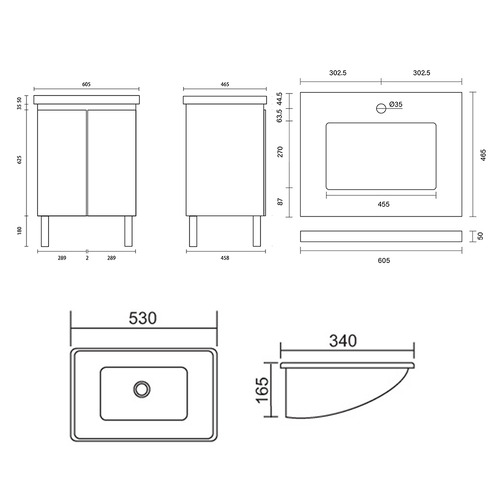 Vitrus 600mm Oak Freestanding Integrated Single Vanity with Stone Countertop