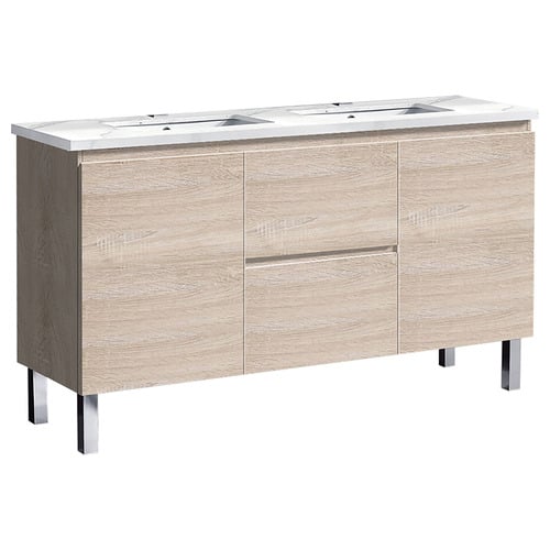 Vitrus 1500mm Oak Freestanding Integrated Double Vanity with Stone Countertop