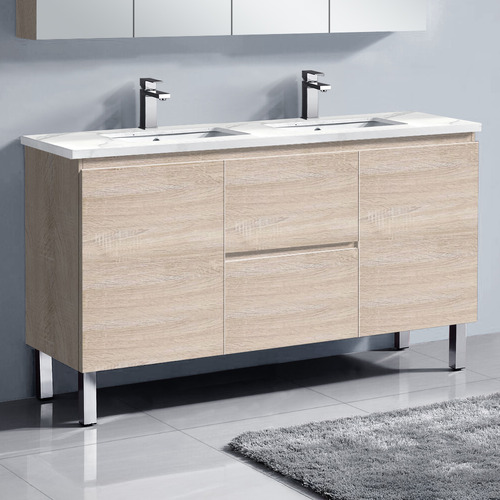 Vitrus 1500mm Oak Freestanding Integrated Double Vanity with Stone Countertop