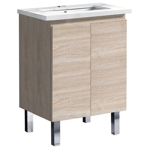 Vitrus 600mm Oak Freestanding Integrated Single Vanity with Stone Countertop