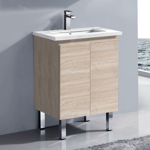 Vitrus 600mm Oak Freestanding Integrated Single Vanity with Stone Countertop