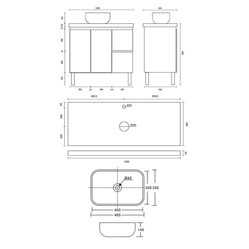 Vitrus 1200mm Oak Freestanding Single Vanity with Stone Countertop