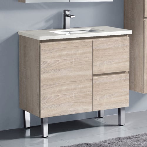 Vitrus 750mm Oak Freestanding Integrated Single Vanity with Stone Countertop