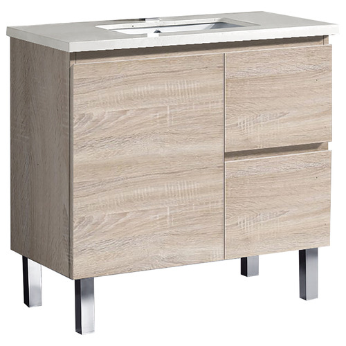 Vitrus 900mm Oak Freestanding Integrated Single Vanity with Stone Countertop