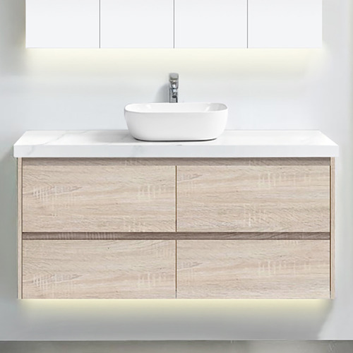 Evos 1200mm Oak Wall Hung Single Vanity with Stone Countertop