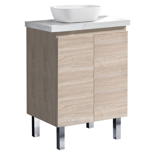 Vitrus 600mm Oak Freestanding Single Vanity with Stone Countertop