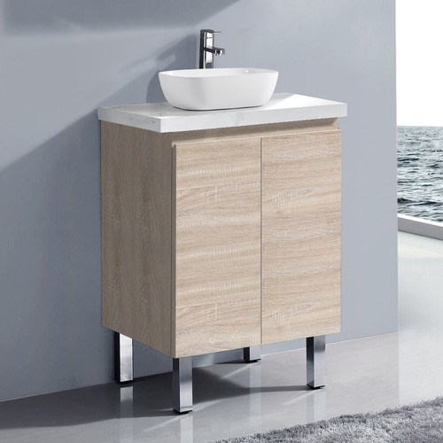 Vitrus 600mm Oak Freestanding Single Vanity with Stone Countertop