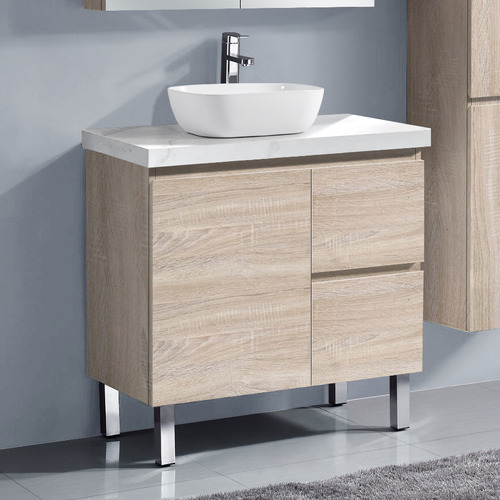 Vitrus 900mm Oak Freestanding Single Vanity with Stone Countertop