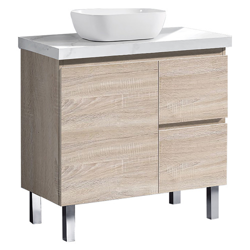 Vitrus 900mm Oak Freestanding Single Vanity with Stone Countertop