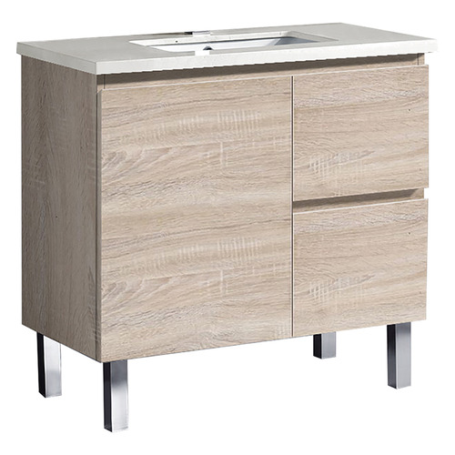 Vitrus 750mm Oak Freestanding Integrated Single Vanity with Stone Countertop