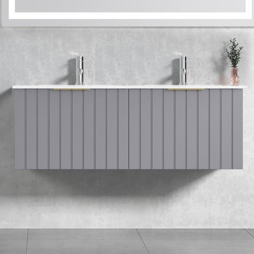 Boardwalk 1200mm Grey Wall Hung Double Vanity with Ceramic Countertop