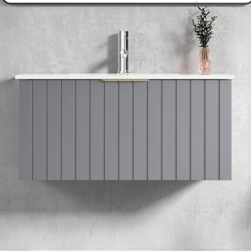 Boardwalk 900mm Grey Wall Hung Single Vanity with Ceramic Countertop