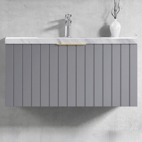 Boardwalk 900mm Grey Wall Hung Single Vanity with Stone Countertop