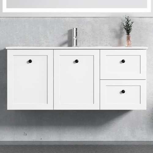 Whitby 1200mm White Wall Hung Single Vanity with Ceramic Countertop