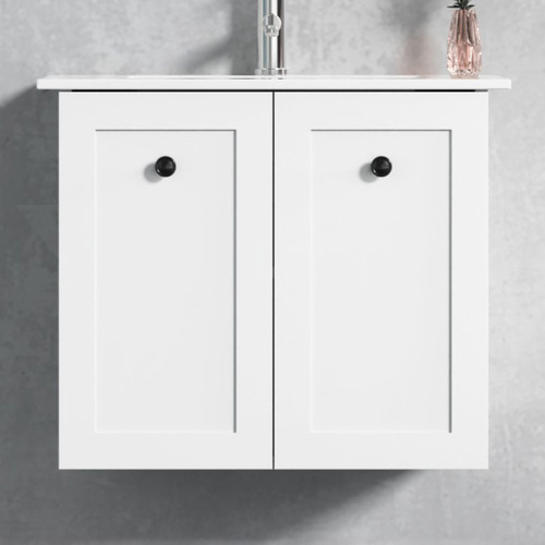 Whitby 600mm White Wall Hung Single Vanity with Ceramic Countertop