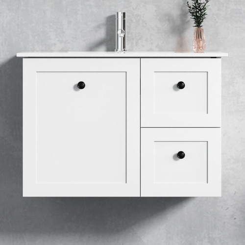 Whitby 750mm White Wall Hung Single Vanity with Ceramic Countertop