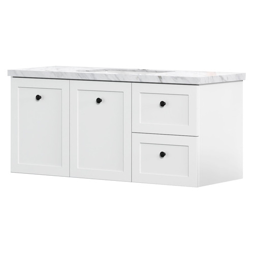 Whitby 1200mm White Wall Hung Single Vanity with Stone Countertop