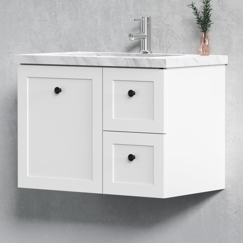 Whitby 750mm White Wall Hung Single Vanity with Stone Countertop
