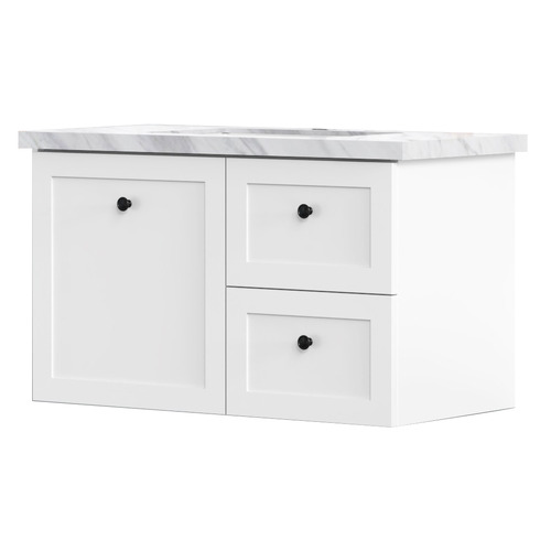 Whitby 900mm White Wall Hung Single Vanity with Stone Countertop