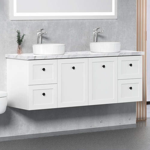 Whitby 1500mm White Wall Hung Double Vanity with Stone Countertop