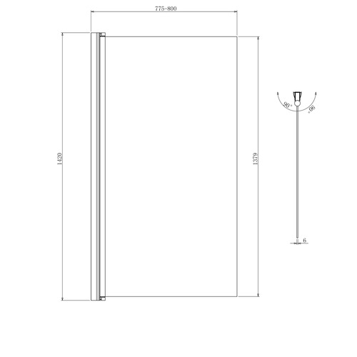 Tallow 800 x 1420mm Chrome Semi-frameless Bath Shower Screen