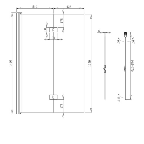 Tallow 938 x 1420mm Chrome Semi-frameless Bath Shower Screen