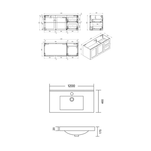 Whitby 1200mm White Wall Hung Single Vanity with Ceramic Countertop
