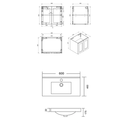 Whitby 600mm White Wall Hung Single Vanity with Ceramic Countertop