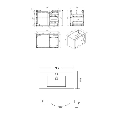 Whitby 750mm White Wall Hung Single Vanity with Ceramic Countertop