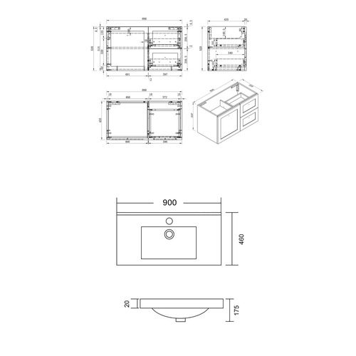 Whitby 900mm White Wall Hung Single Vanity with Ceramic Countertop